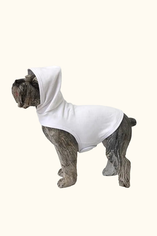 Heavy fleece dog hoodie blank shown from side angle with hood up