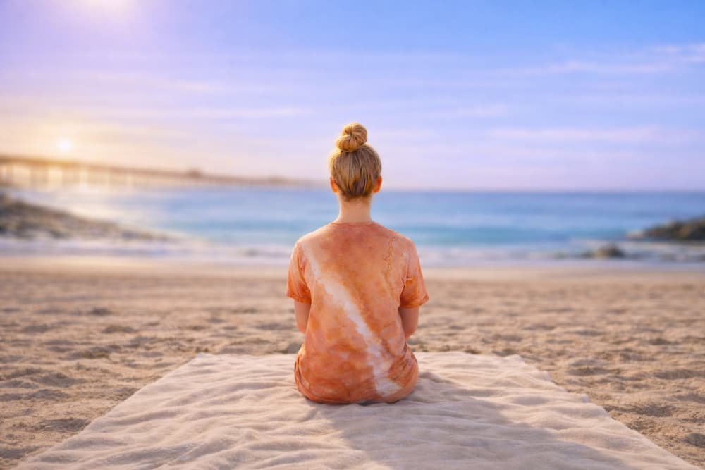 Hand ice-dyed OB Tie Dye t-shirt worn at the beach in Ocean Beach, California, inspired by the California coast.
