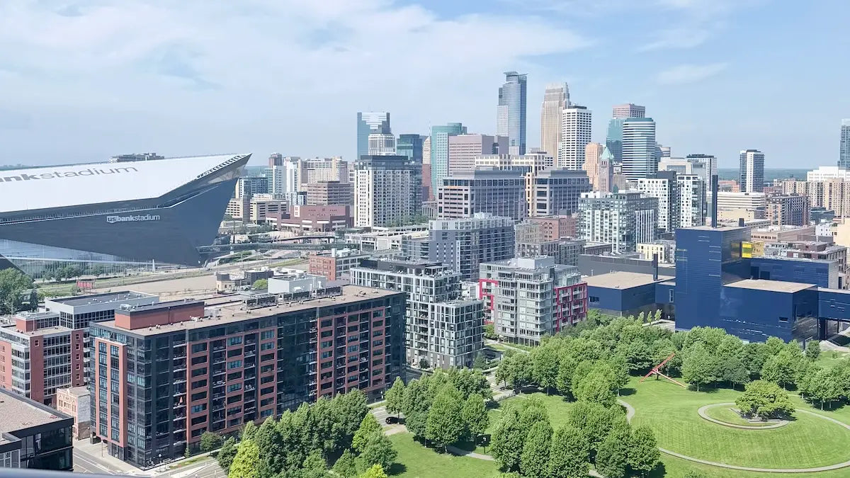 Downtown St. Paul, Minnesota under a blue sky