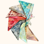 Set of colorful tie-dye dog bandanas on a white background