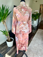 One-of-One Ice-Dyed Long Kimono Robe, Dusty Rose & Terracotta