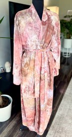 One-of-One Ice-Dyed Long Kimono Robe, Dusty Rose & Terracotta