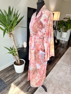 One-of-One Ice-Dyed Long Kimono Robe, Dusty Rose & Terracotta