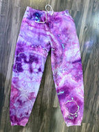 One-of-One Ice-Dyed Sweatpants (M), Violet & Mint, Glows Under Blacklight