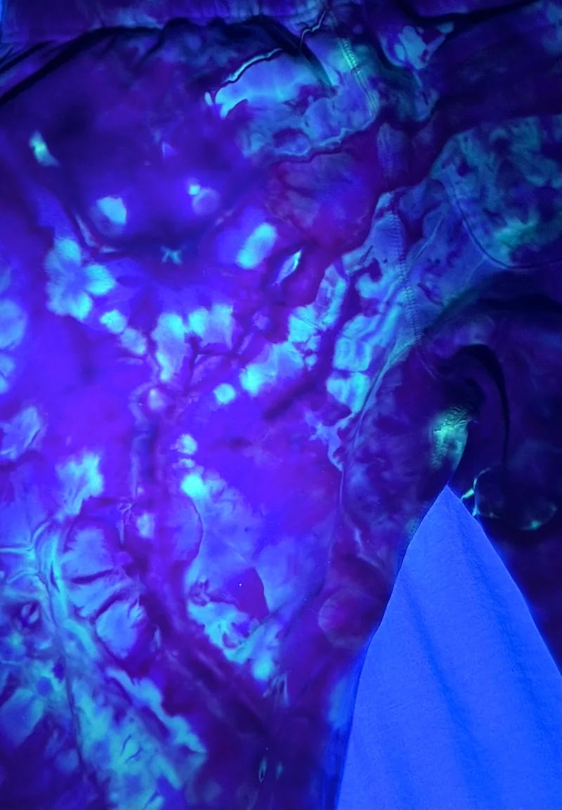 One-of-One Ice-Dyed Sweatpants (M), Violet & Mint, Glows Under Blacklight