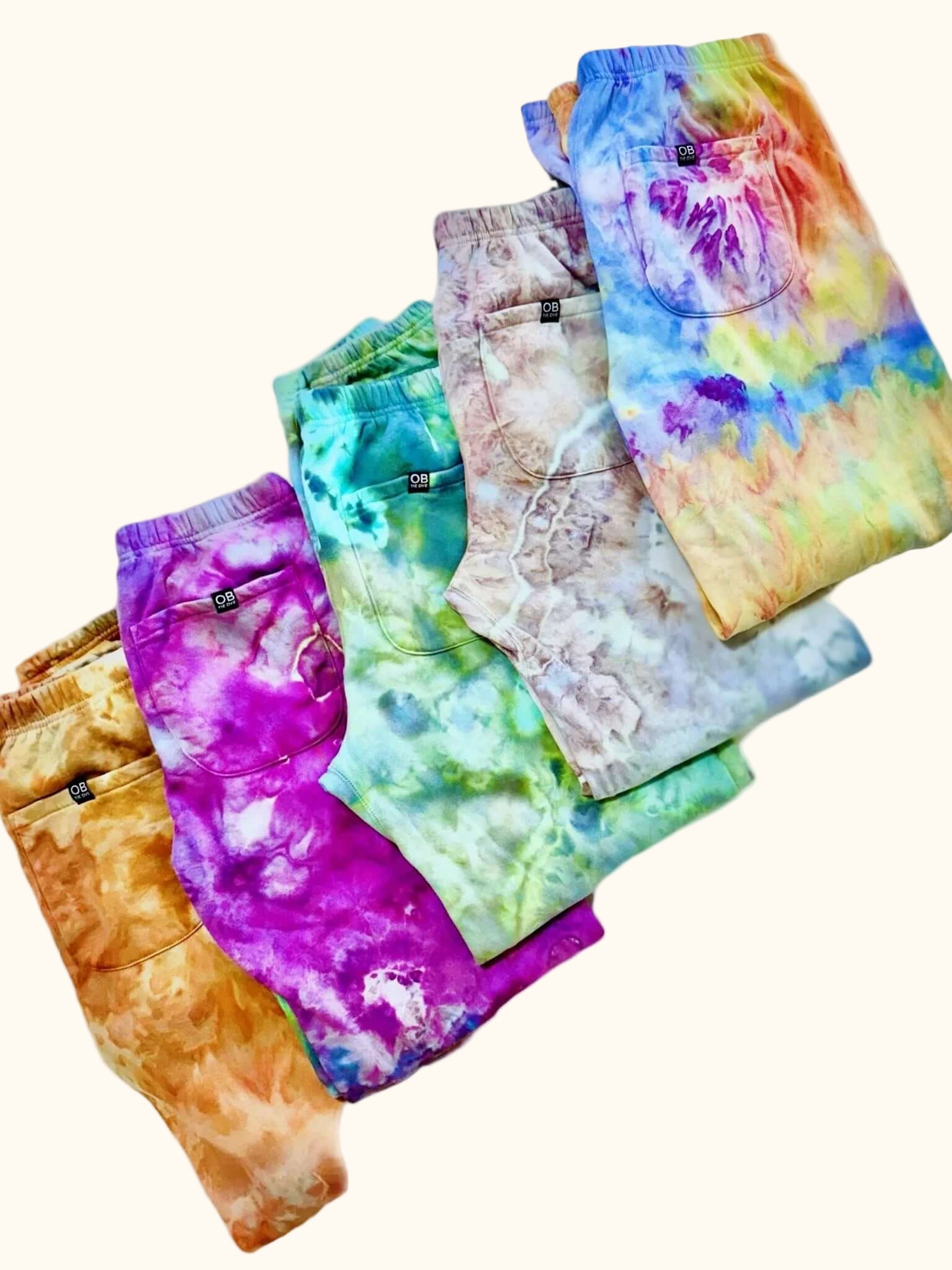 Hand-dyed ice dye ice dyed sweatpants with organic, coastal-inspired color pattern