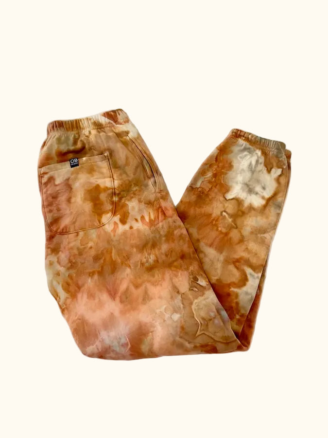 Hand-dyed ice dye ice dyed sweatpants with organic, coastal-inspired color pattern