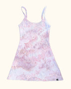 Hand ice-dyed ribbed mini dress in Shell Pink with soft blush tones
