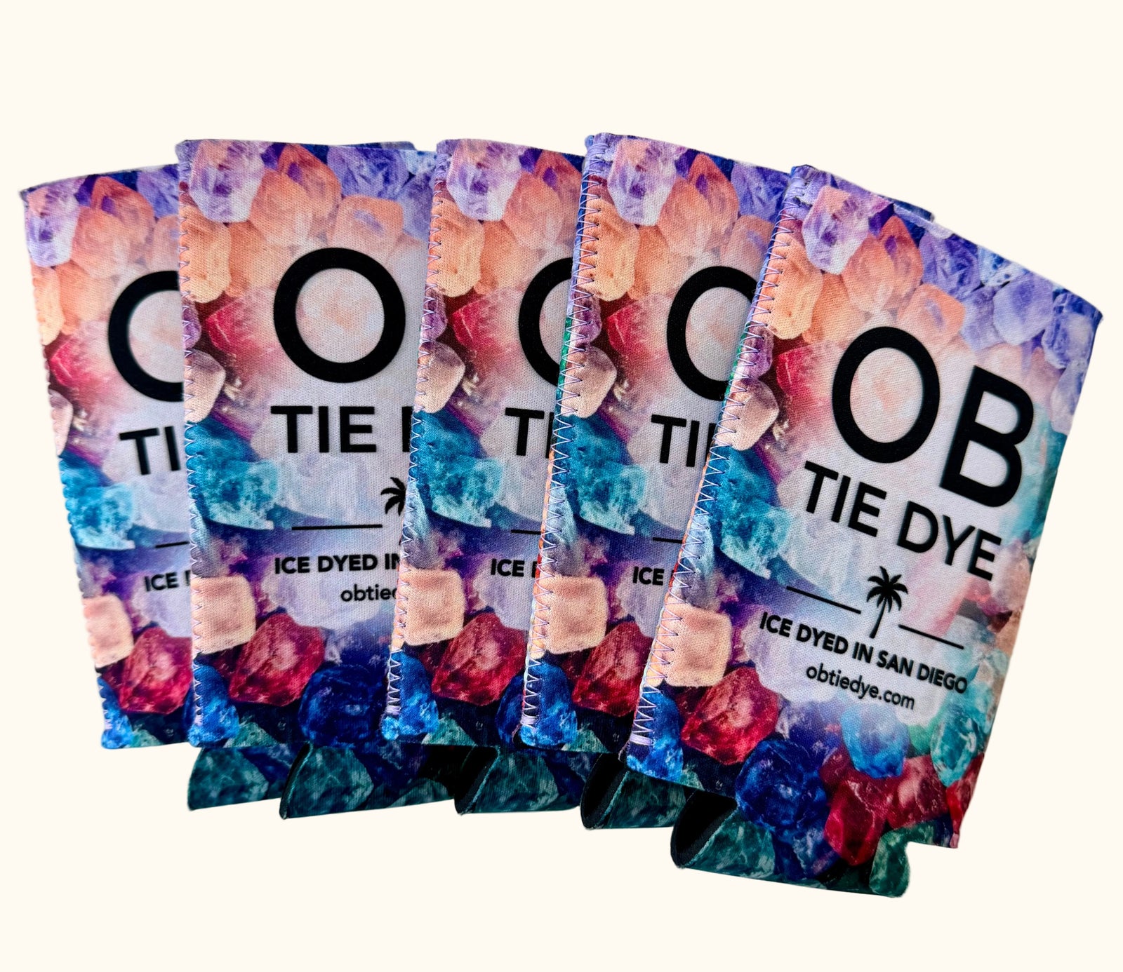 OB Tie Dye tall boy koozies group