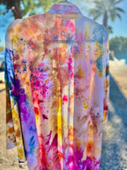 Hand-dyed ice dye sunset bloom hand dyed short kimono 3 4 sleeve with organic, coastal-inspired color pattern
